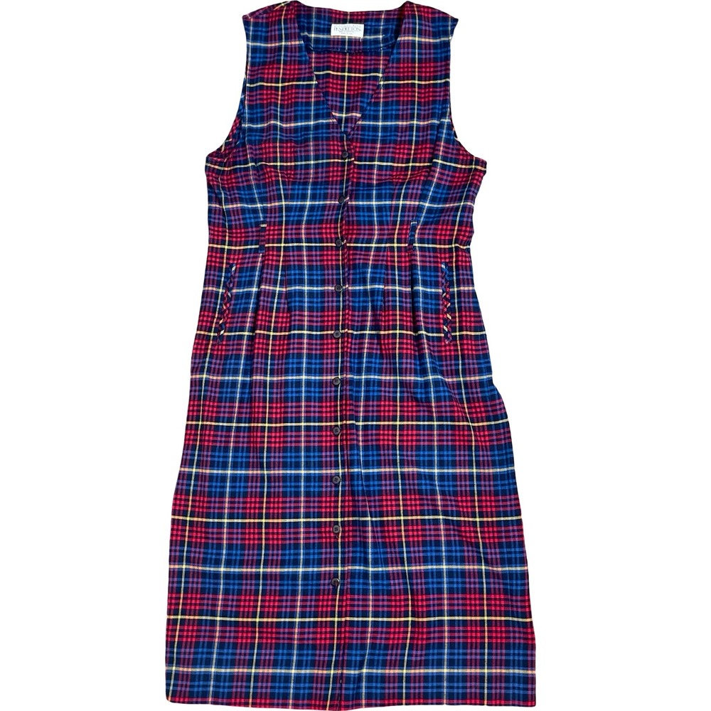 Vintage‎ Pendleton Plaid Button Knockabout Jumper Dress L Blue Red Tartan Wool
